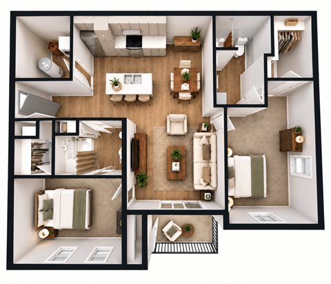 Floor plan for 2 beds, 2 baths, 1111 sqft